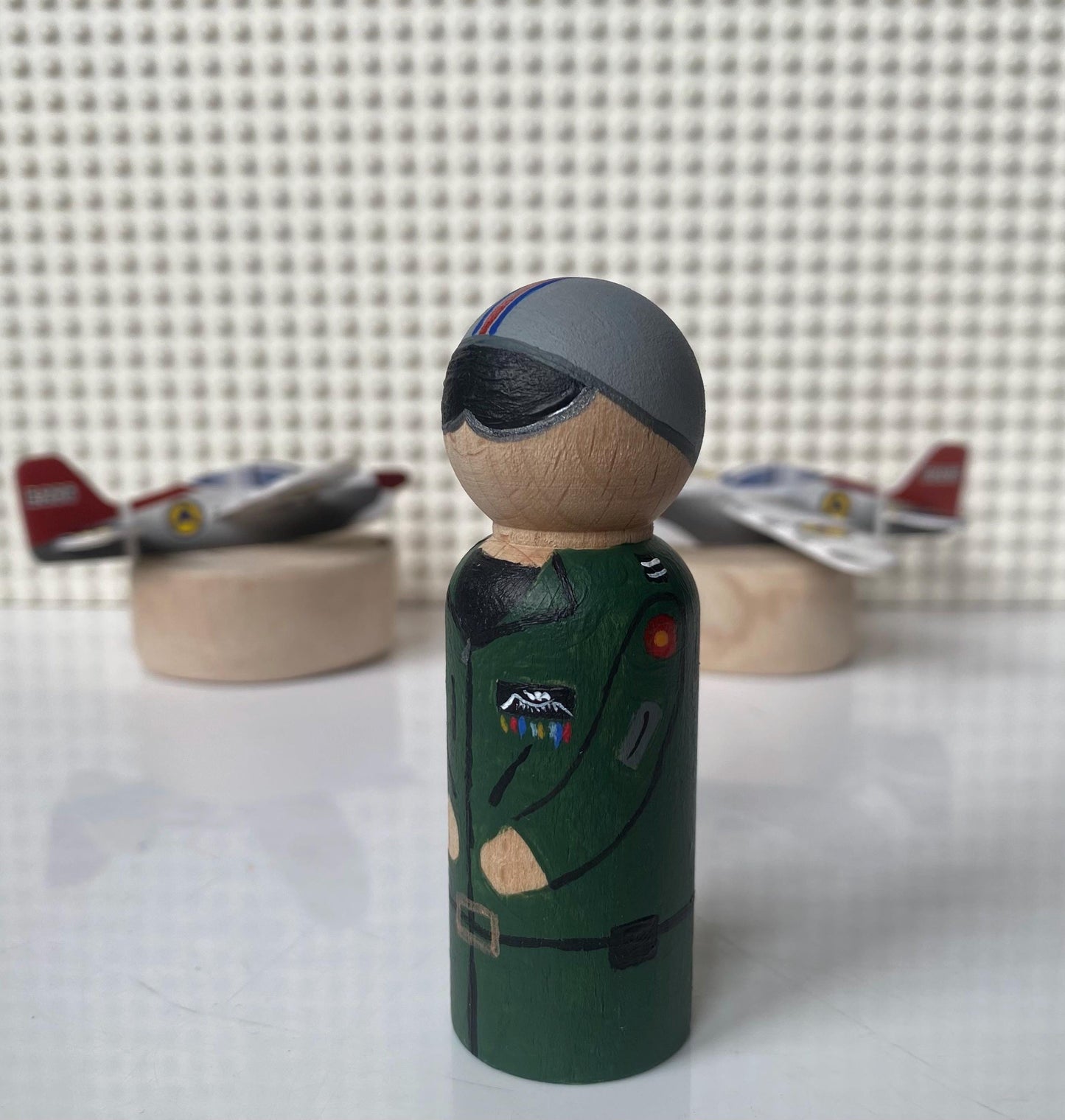 Hand painted pilot wooden peg doll (8cm)