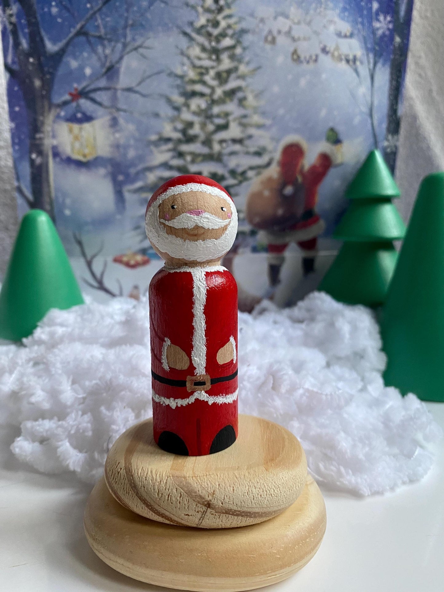 Santa Claus hand painted wooden peg doll (8cm)