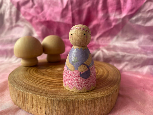 Pink and purple hand painted wooden fairy peg doll (5cm)