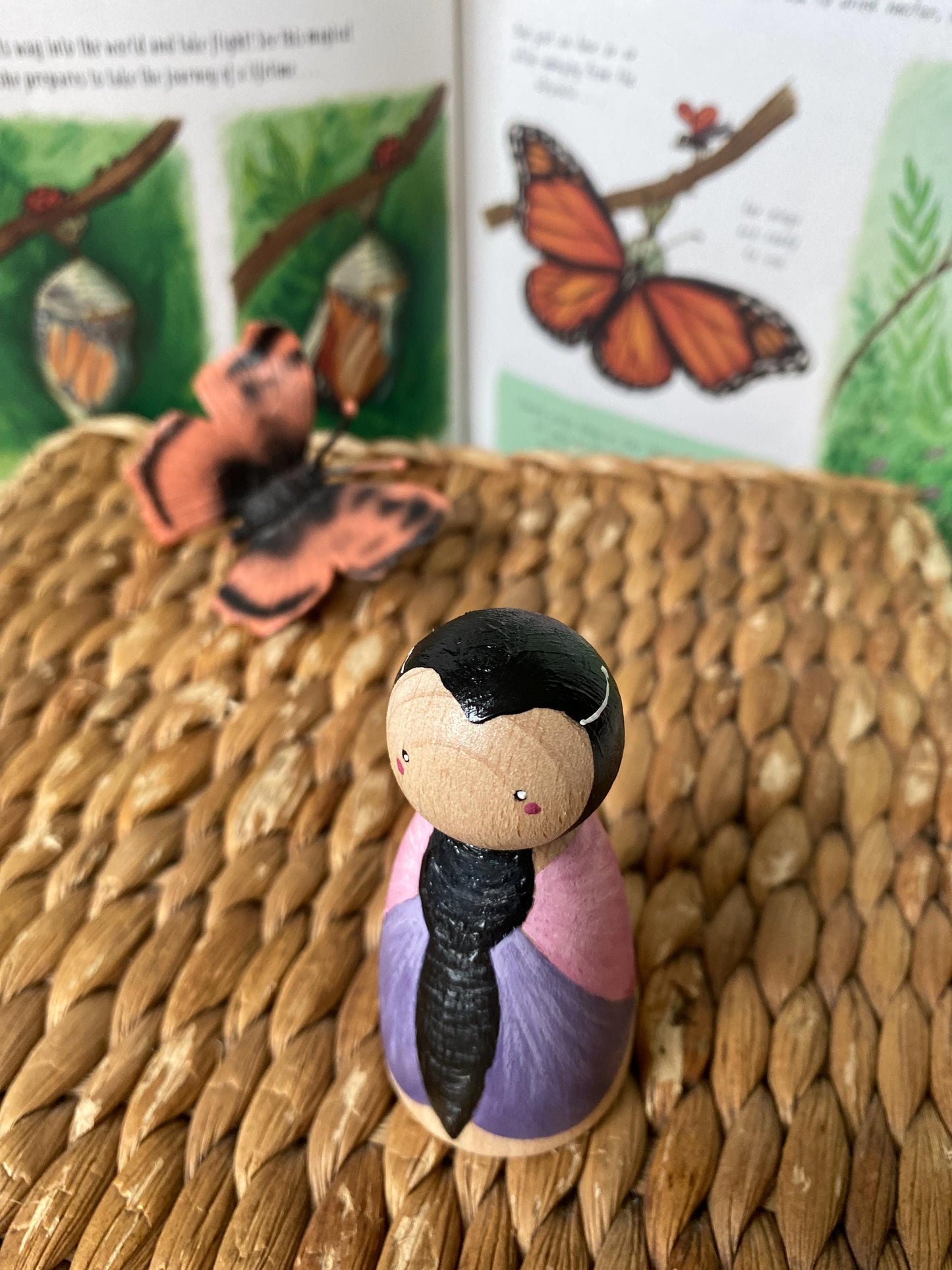 Hand painted wooden butterfly peg doll (7.5cm)
