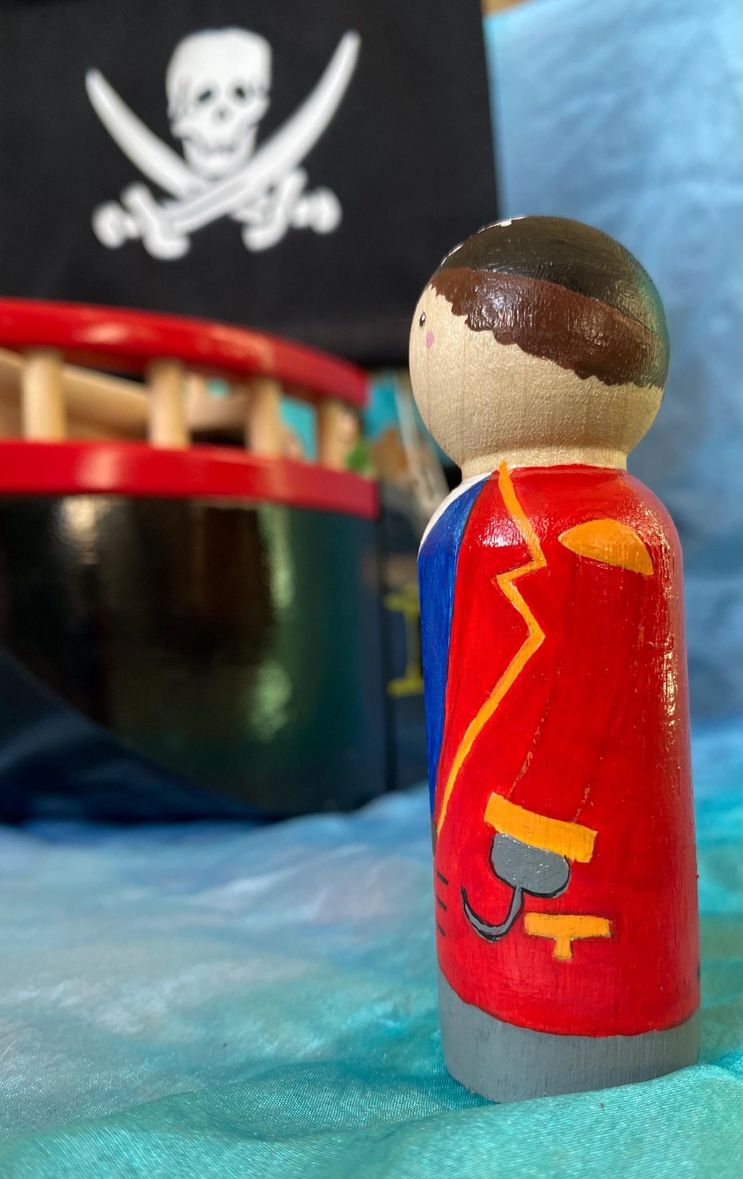 Hand painted pirate wooden peg doll (9cm)