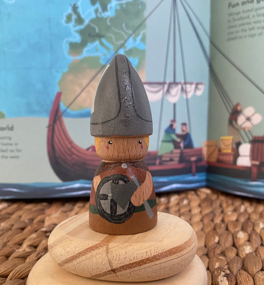 Viking woman hand painted wooden peg doll (7cm)