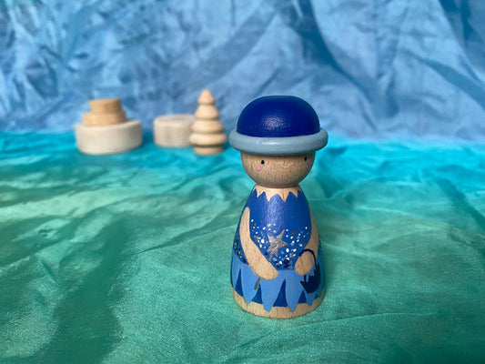 Hand painted blue fairy wooden peg doll (7cm)