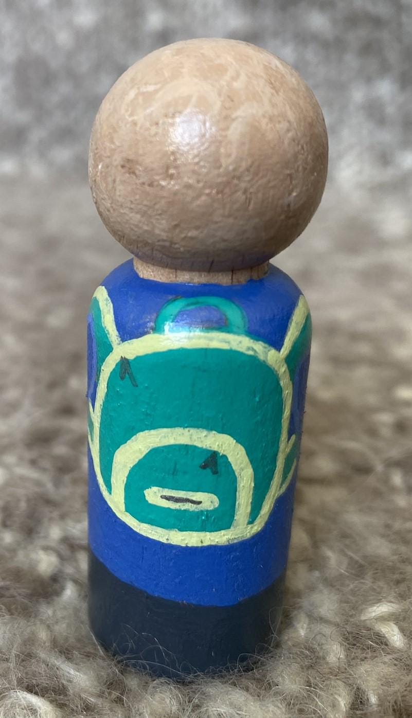 Hand painted First Day of School wooden peg doll (6.5cm)