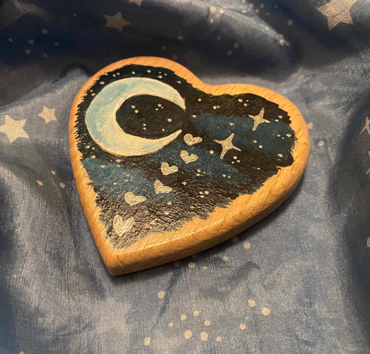 I love you to the moon and back hand painted wooden heart (7cm)