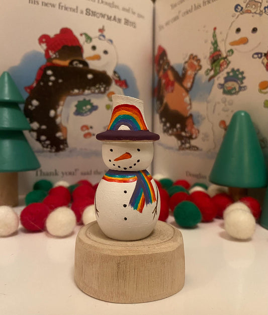 Rainbow Snowman hand painted wooden peg doll (7cm)
