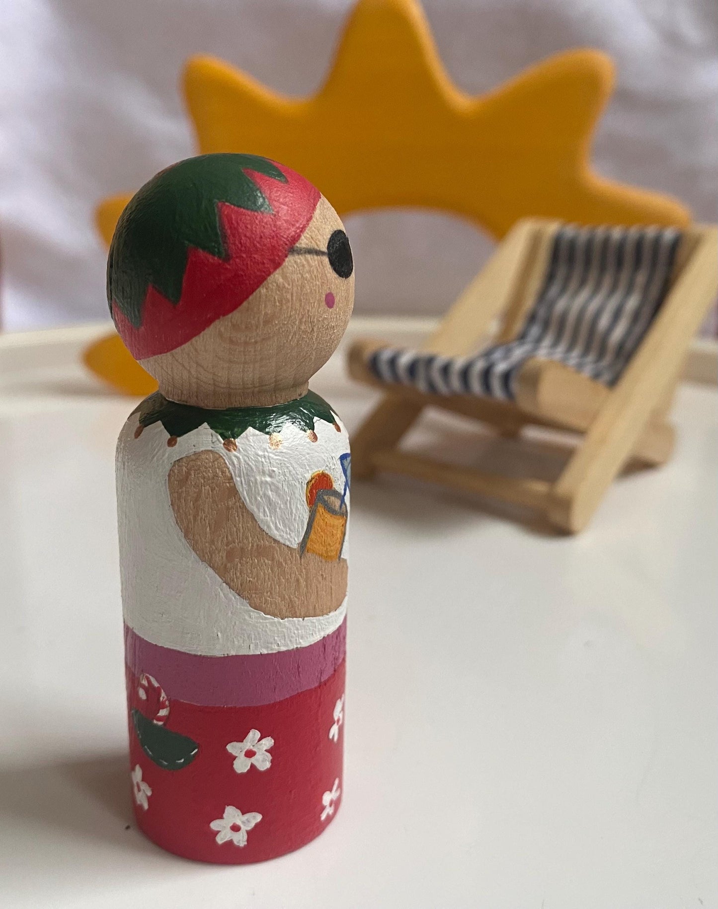 Elf in Summer hand painted wooden peg doll (8cm)