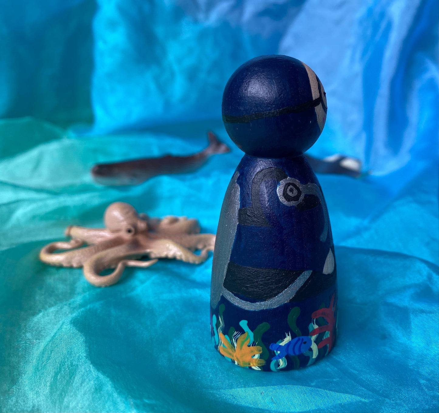 Scuba diver hand painted wooden peg doll (7.5cm)