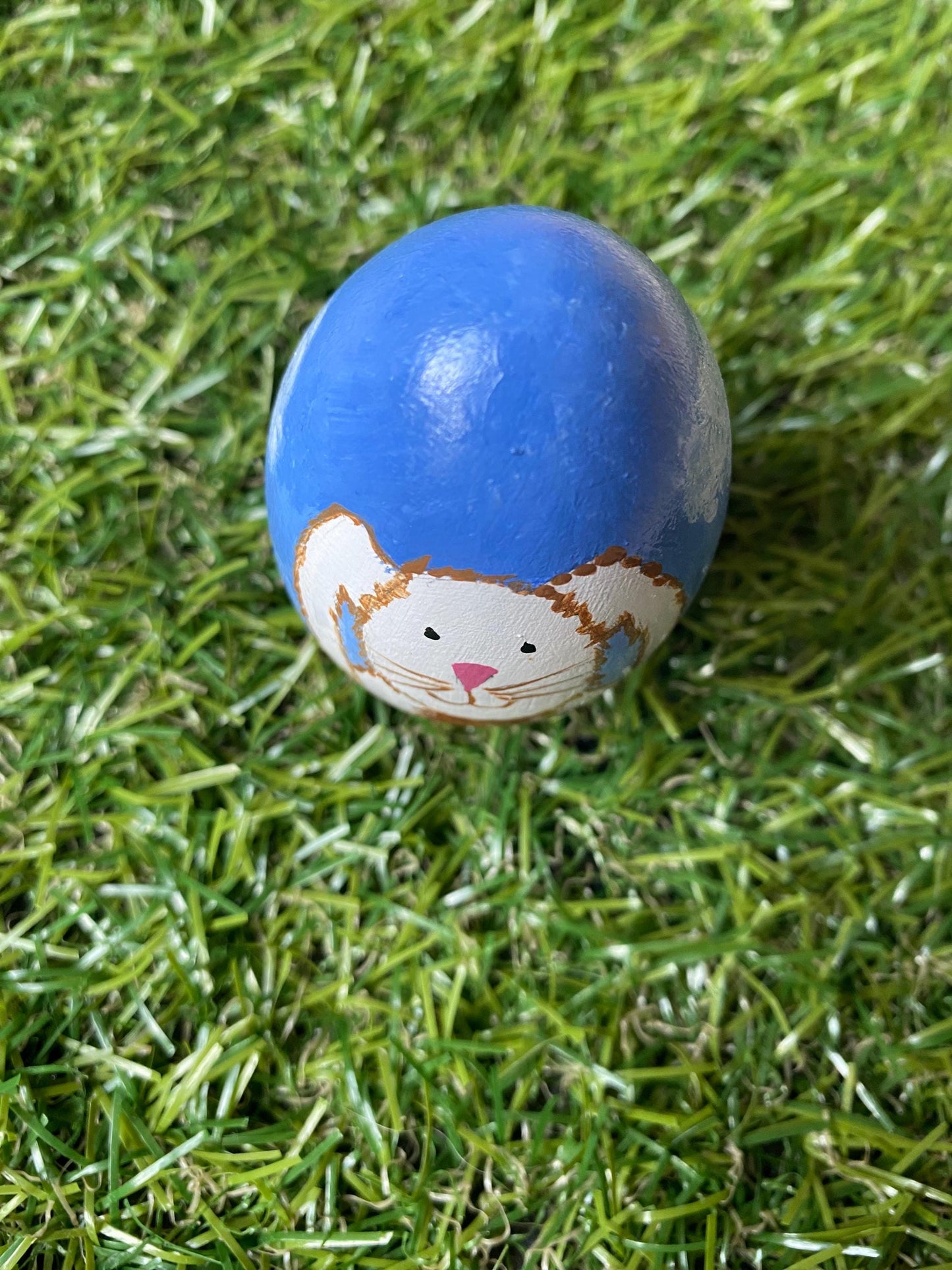 Hand painted Easter bunny and Spring garden wooden egg (6.4cm)