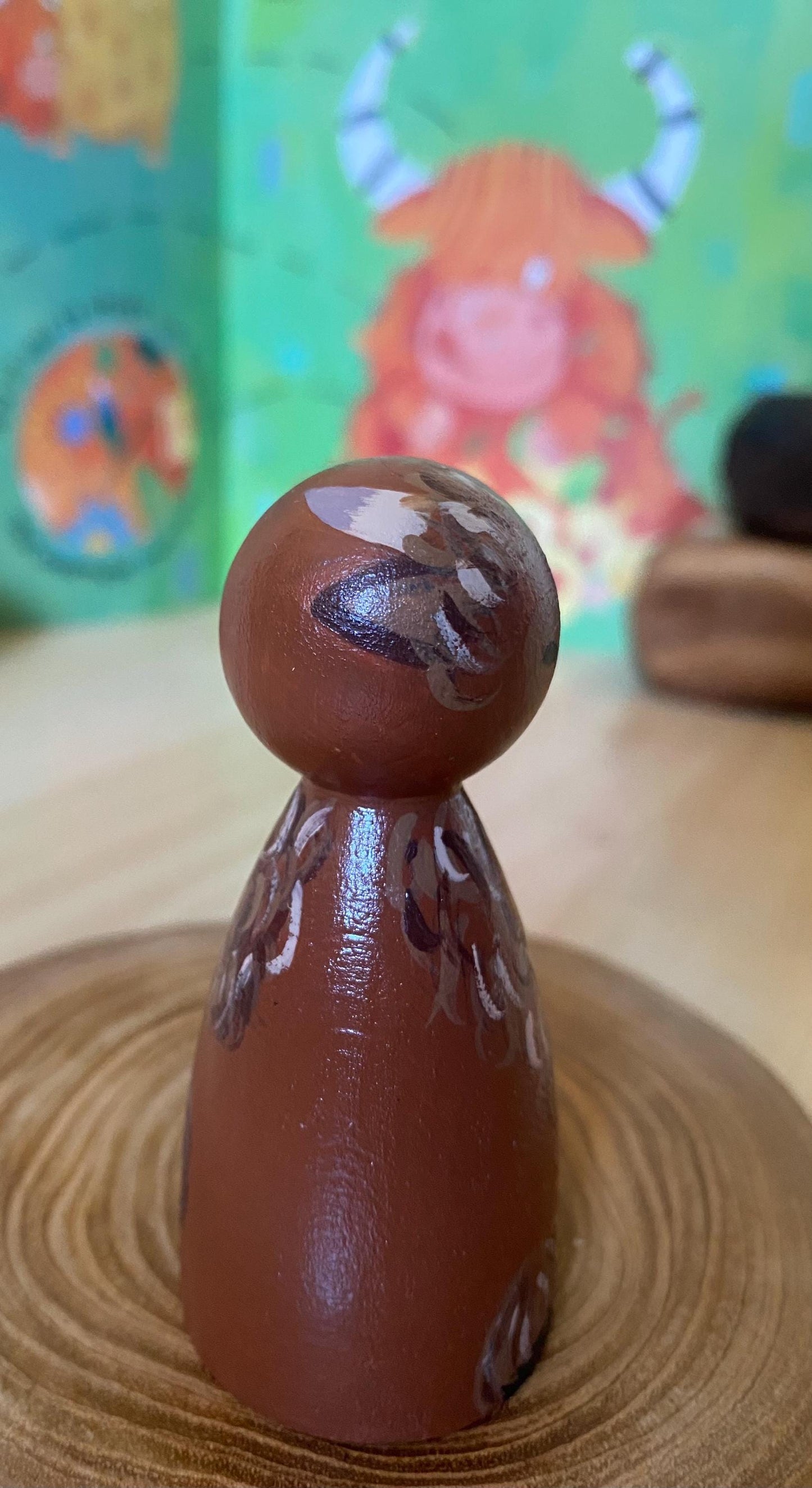 Hand painted Highland Cow wooden peg doll (8cm)