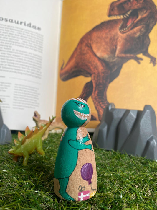Hand painted wooden party T-Rex peg doll (7.5cm)