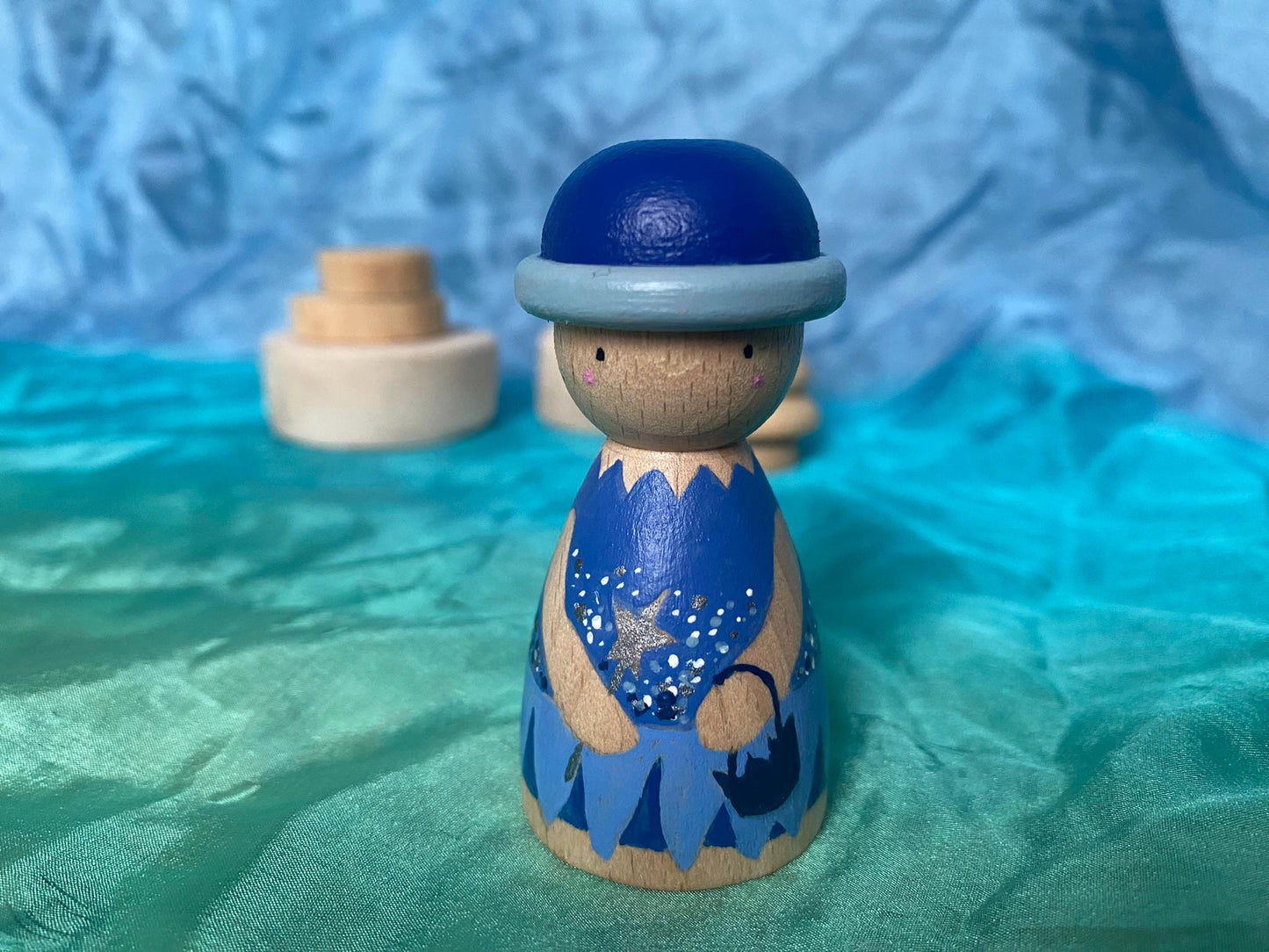Hand painted blue fairy wooden peg doll (7cm)