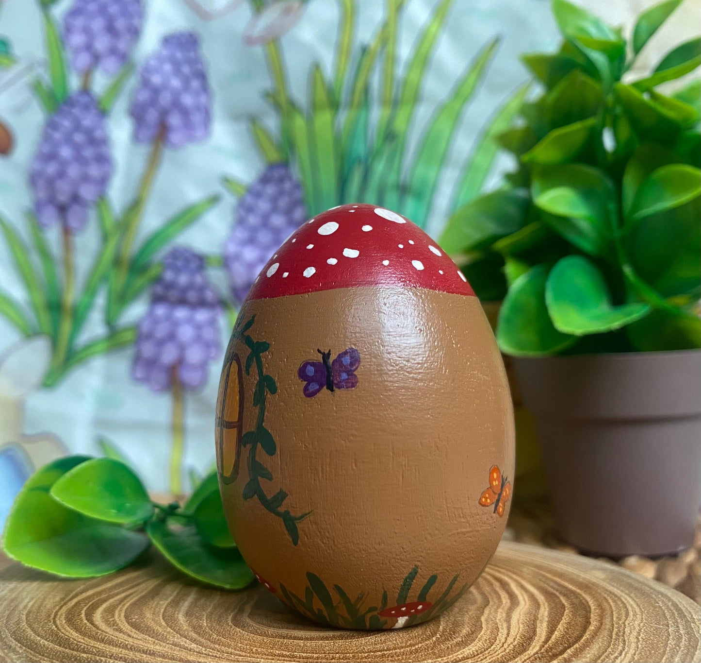 Fairy House hand painted wooden egg (6.4cm)