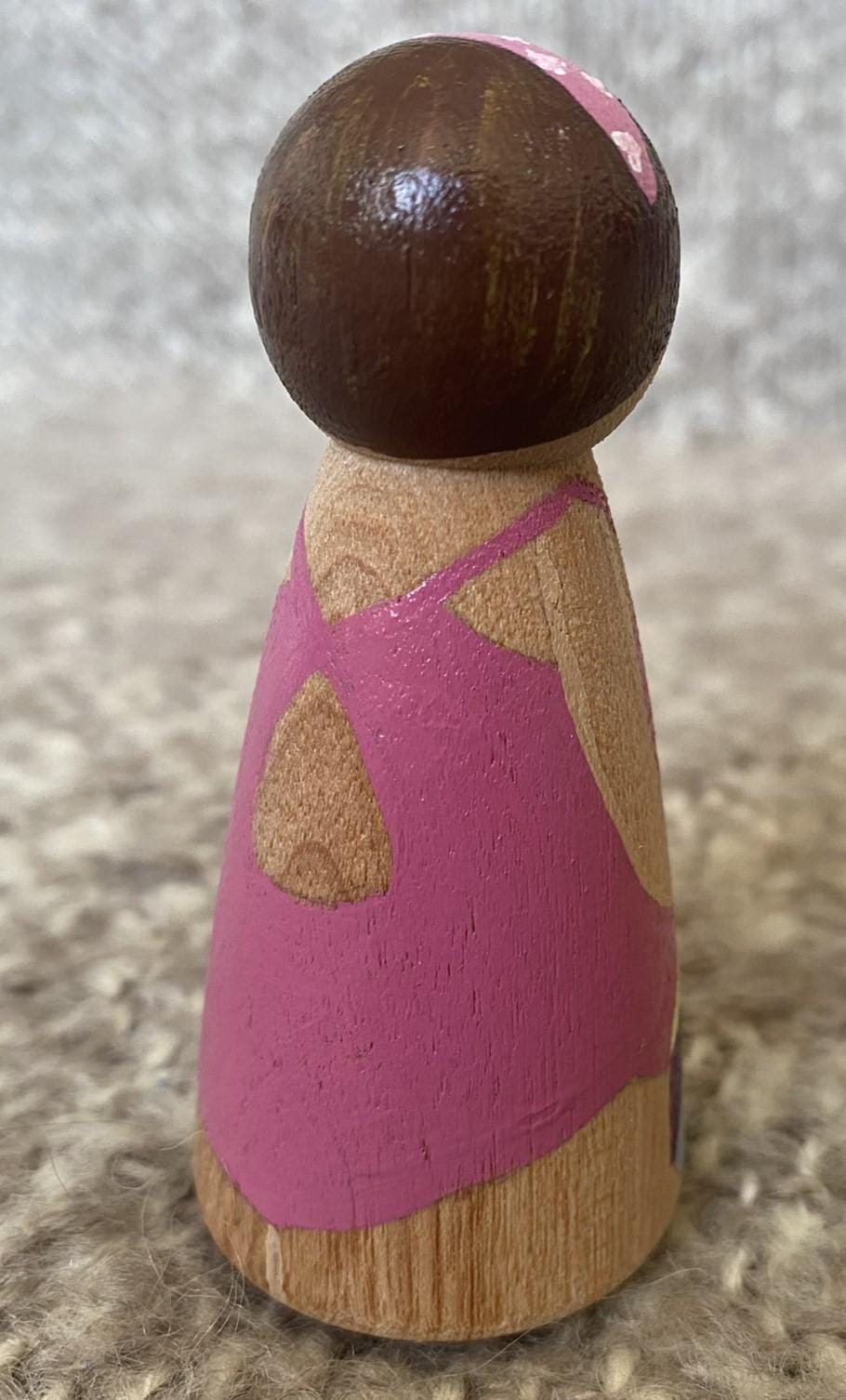 Handpainted pink swimsuit wooden peg doll (8 cm)