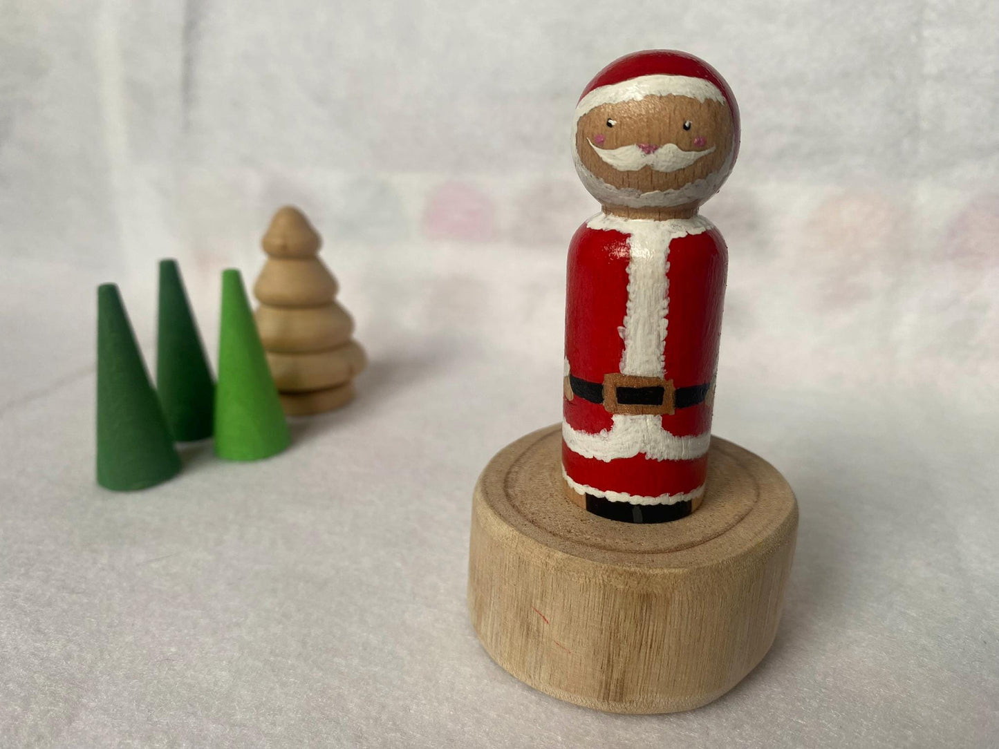 Hand painted Christmas wooden peg doll set (Santa Claus, Mrs Claus, Elf and Snowman)