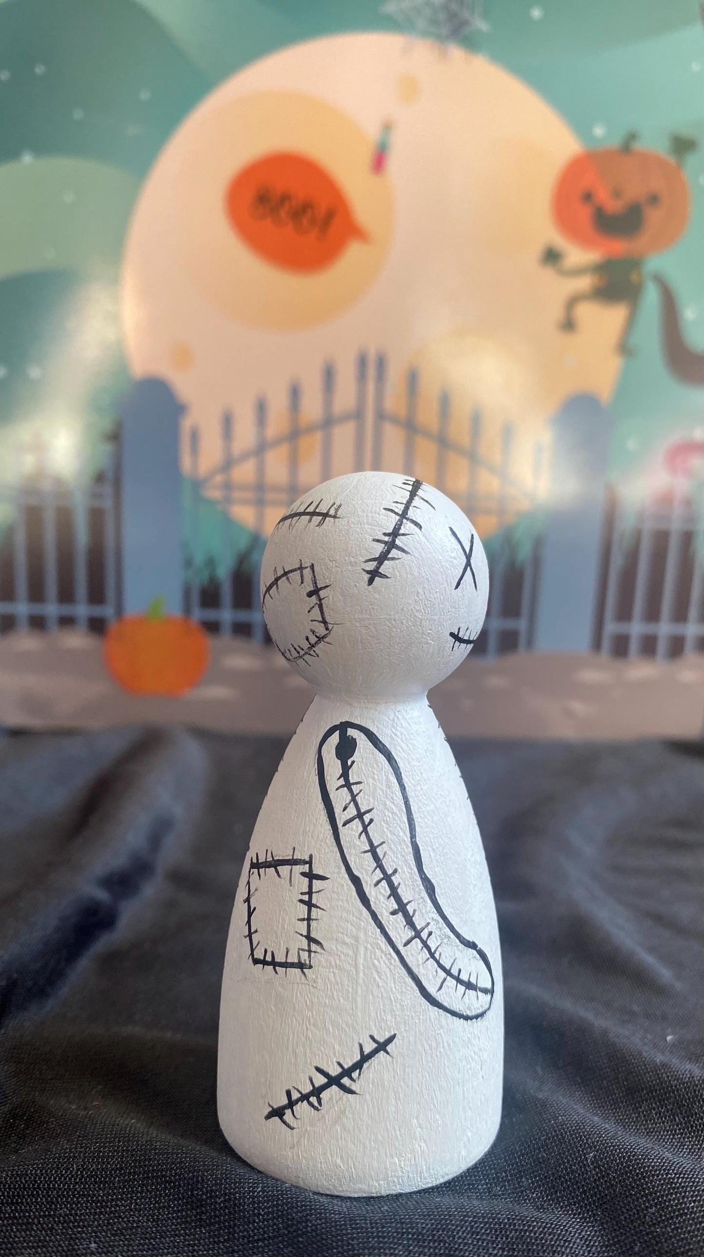 Hand painted Spooky Stitch wooden peg doll (8cm)