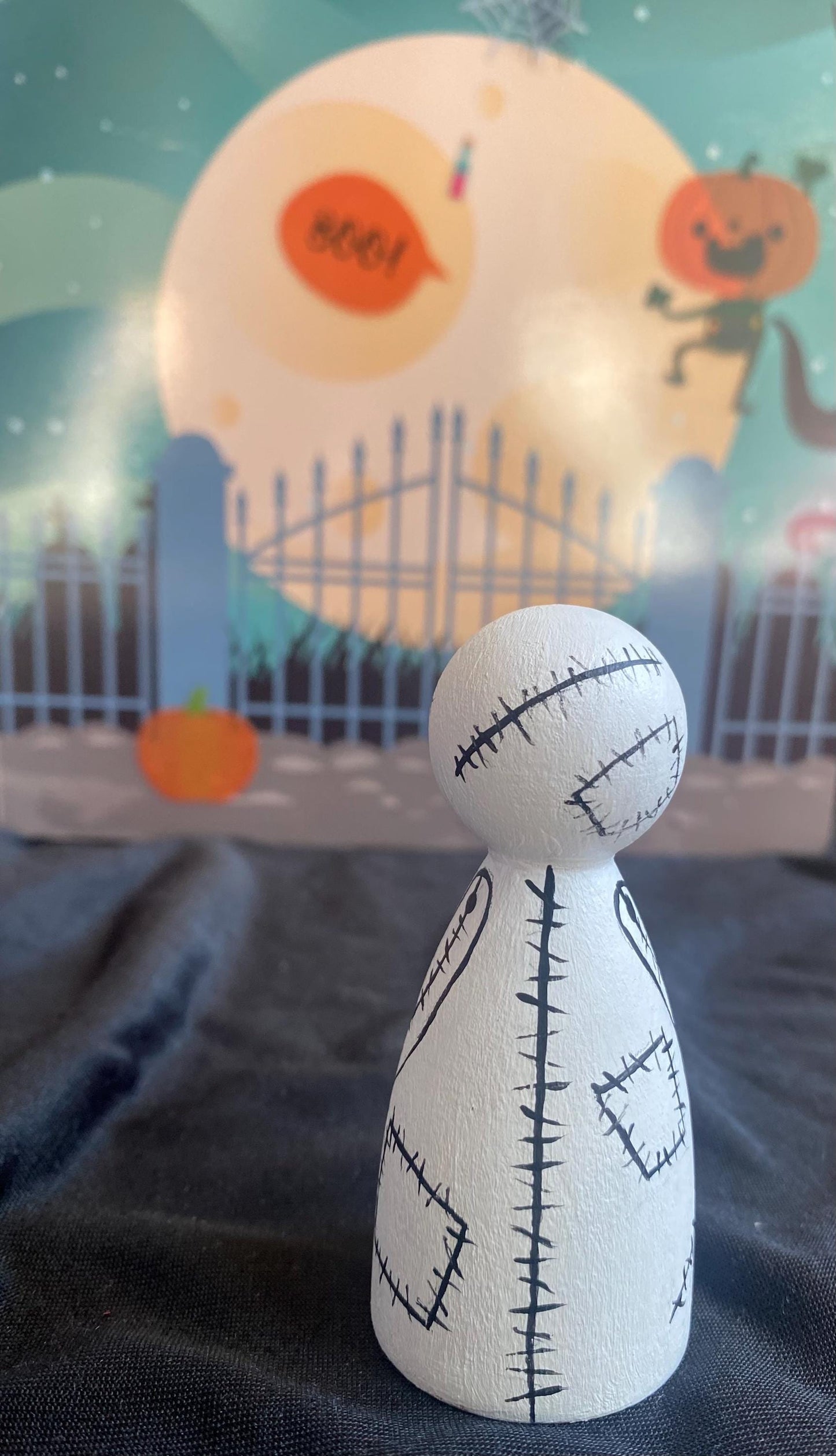 Hand painted Spooky Stitch wooden peg doll (8cm)