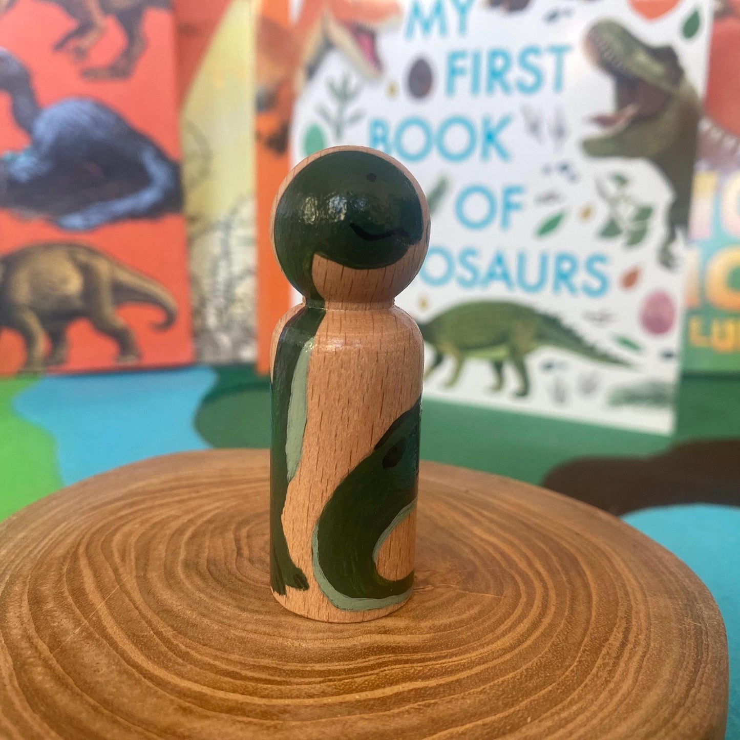 Brontosaurus hand painted wooden peg doll (6.5cm)