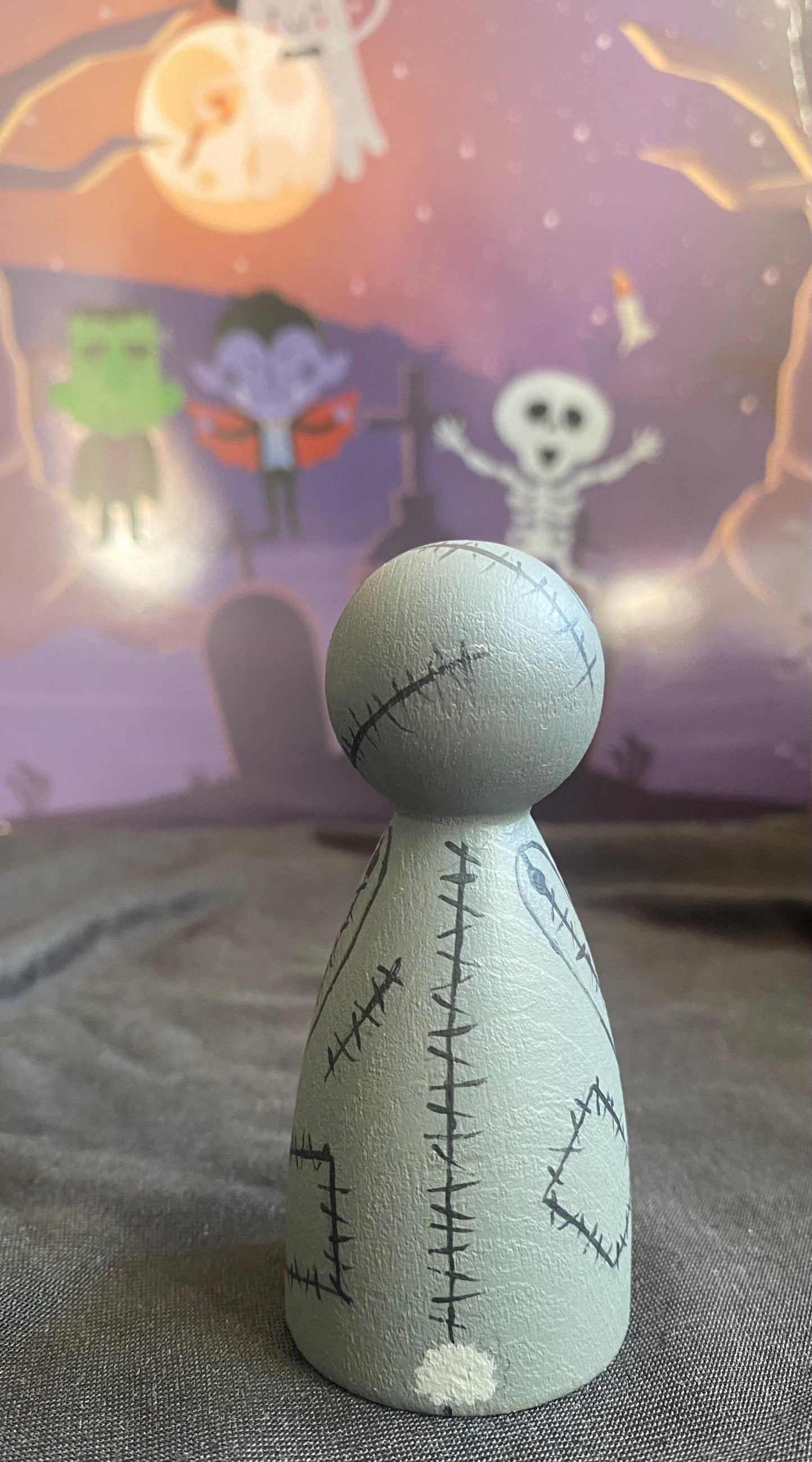 Hand painted Spooky Stitch Teddy Bear wooden peg doll (8cm)