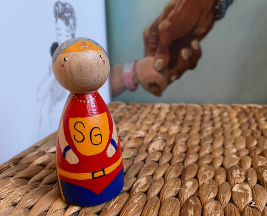Super Gran hand painted wooden peg doll (8cm)