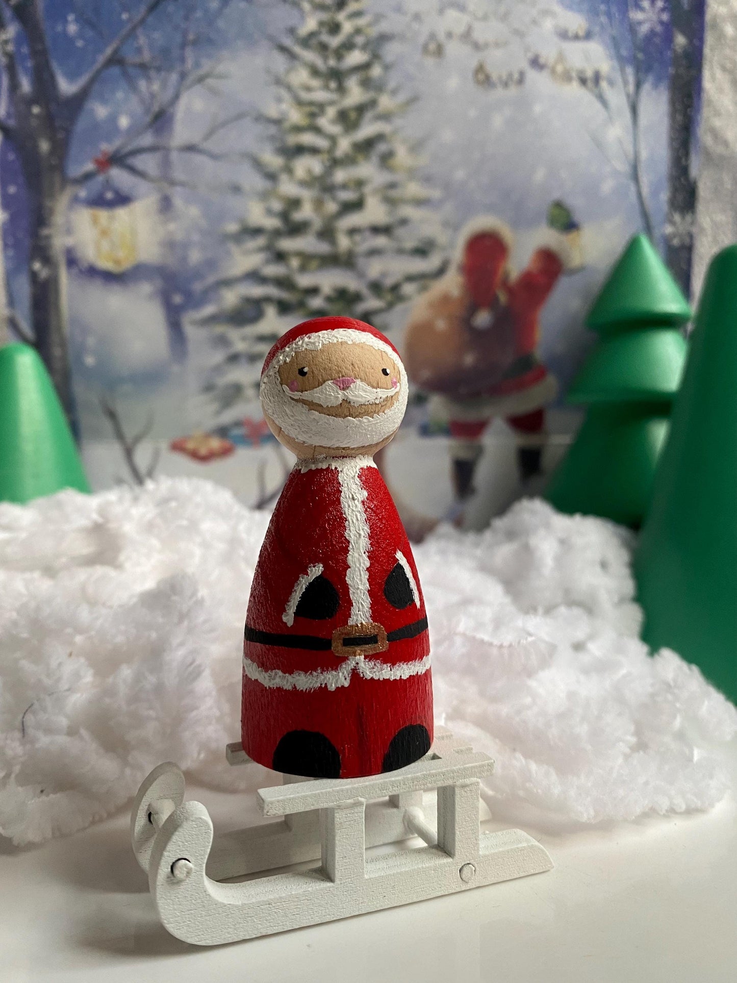 Santa Claus handpainted wooden peg doll (6.5cm)