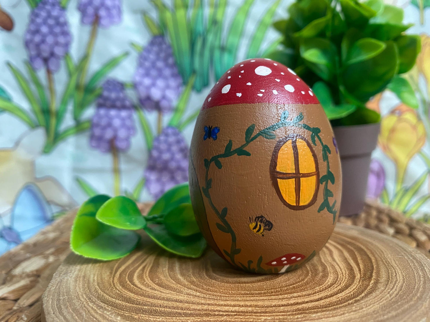 Fairy House hand painted wooden egg (6.4cm)