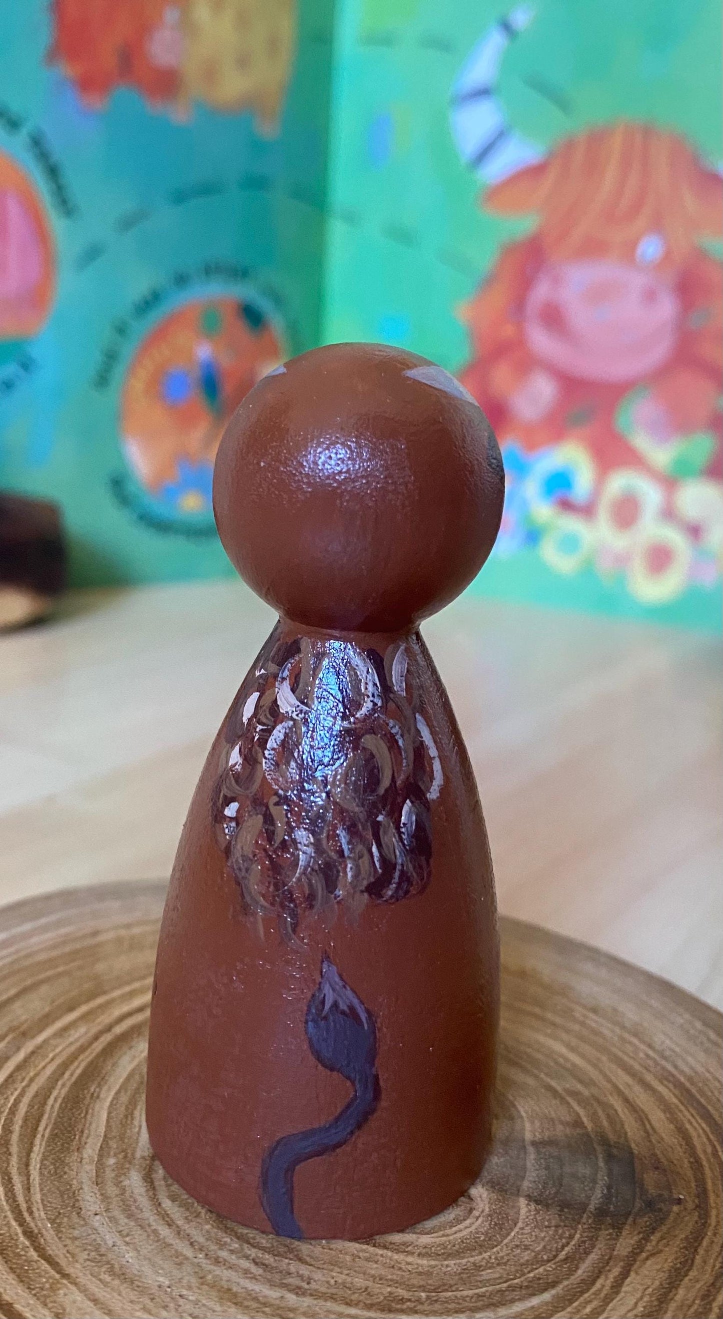 Hand painted Highland Cow wooden peg doll (8cm)