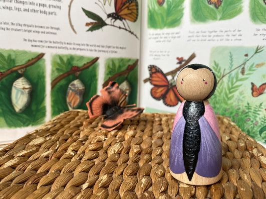 Hand painted wooden butterfly peg doll (7.5cm)