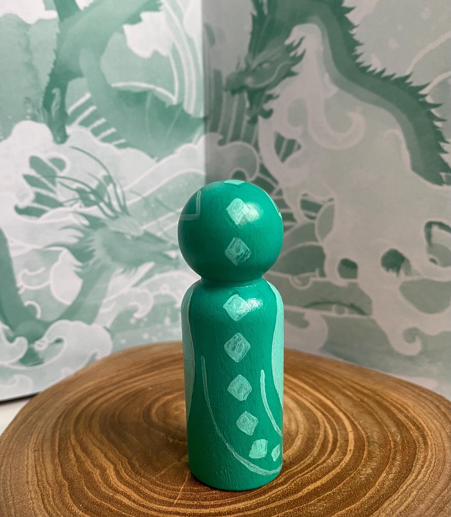 Green dragon hand painted wooden peg doll (6.5cm)