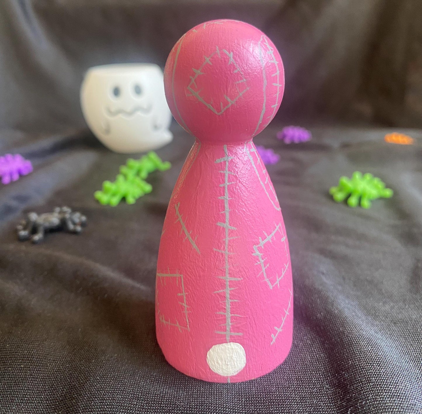 Hand painted Spooky Stitch Bunny wooden peg doll (8cm)