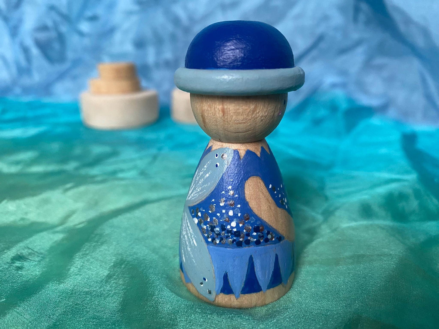 Hand painted blue fairy wooden peg doll (7cm)