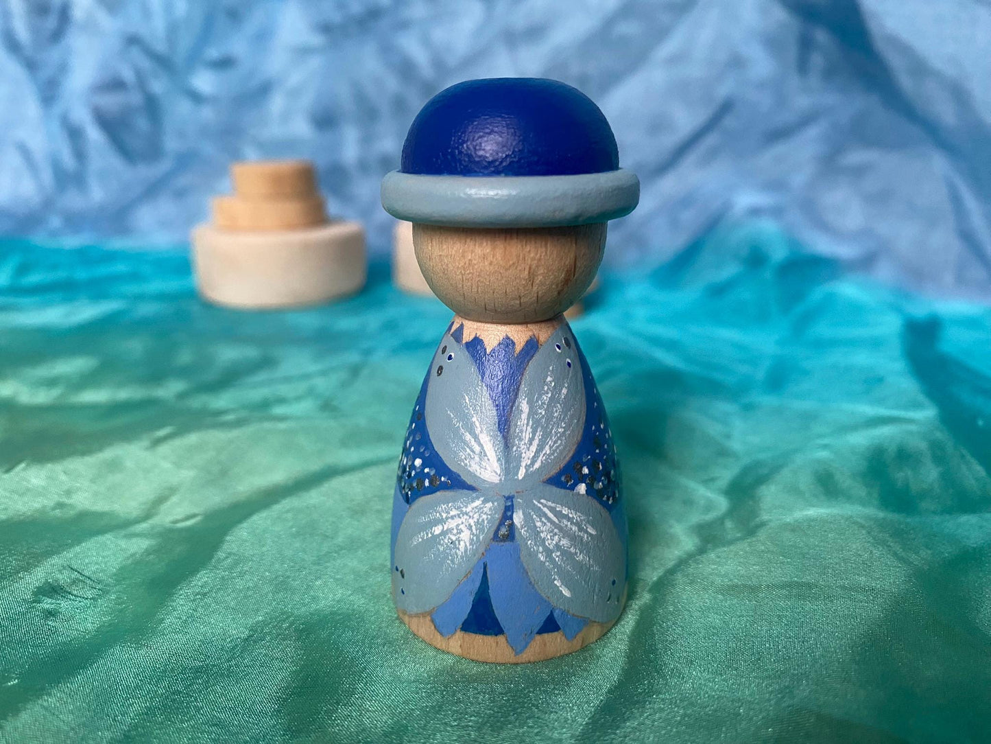 Hand painted blue fairy wooden peg doll (7cm)