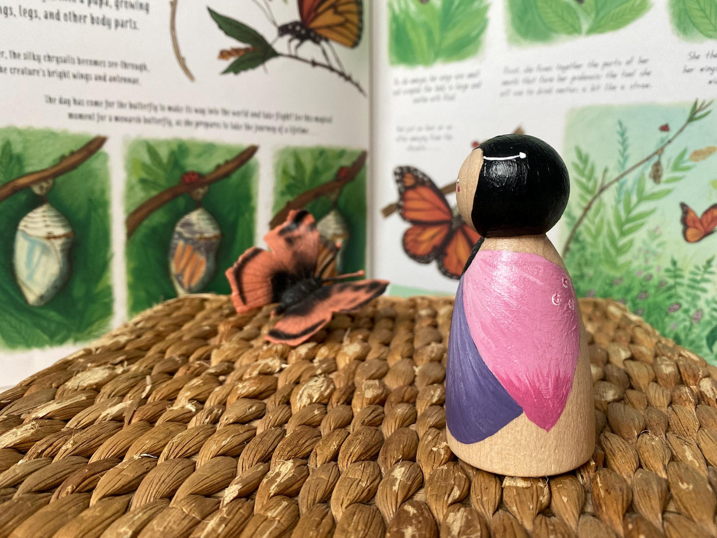 Hand painted wooden butterfly peg doll (7.5cm)