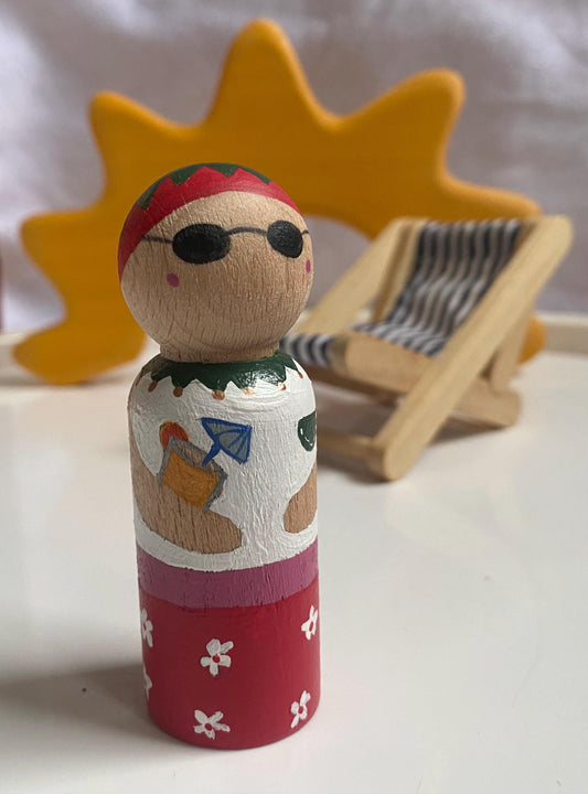 Elf in Summer hand painted wooden peg doll (8cm)