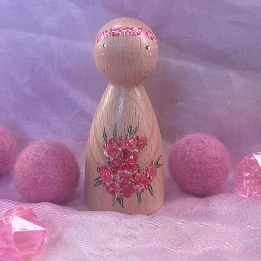 Bouquet of flowers design handpainted wooden peg doll (6.5cm)