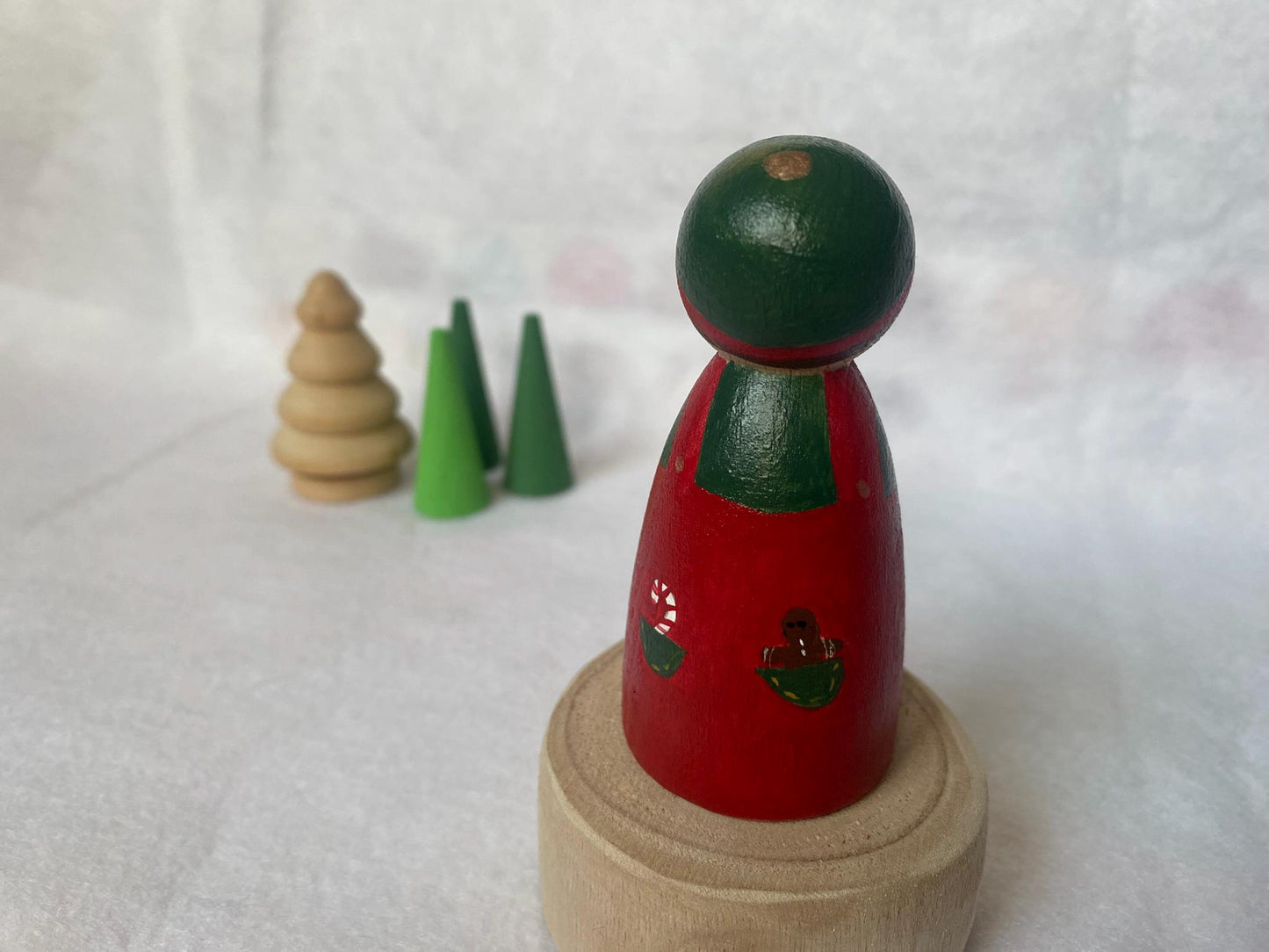 Hand painted wooden Christmas peg doll set (Santa Claus, Mrs Claus, Elf and Snowman)
