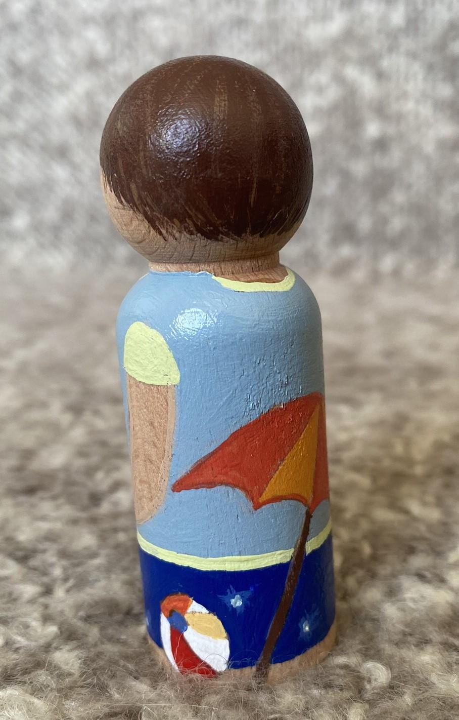 Hand painted beach party wooden peg doll (8cm)