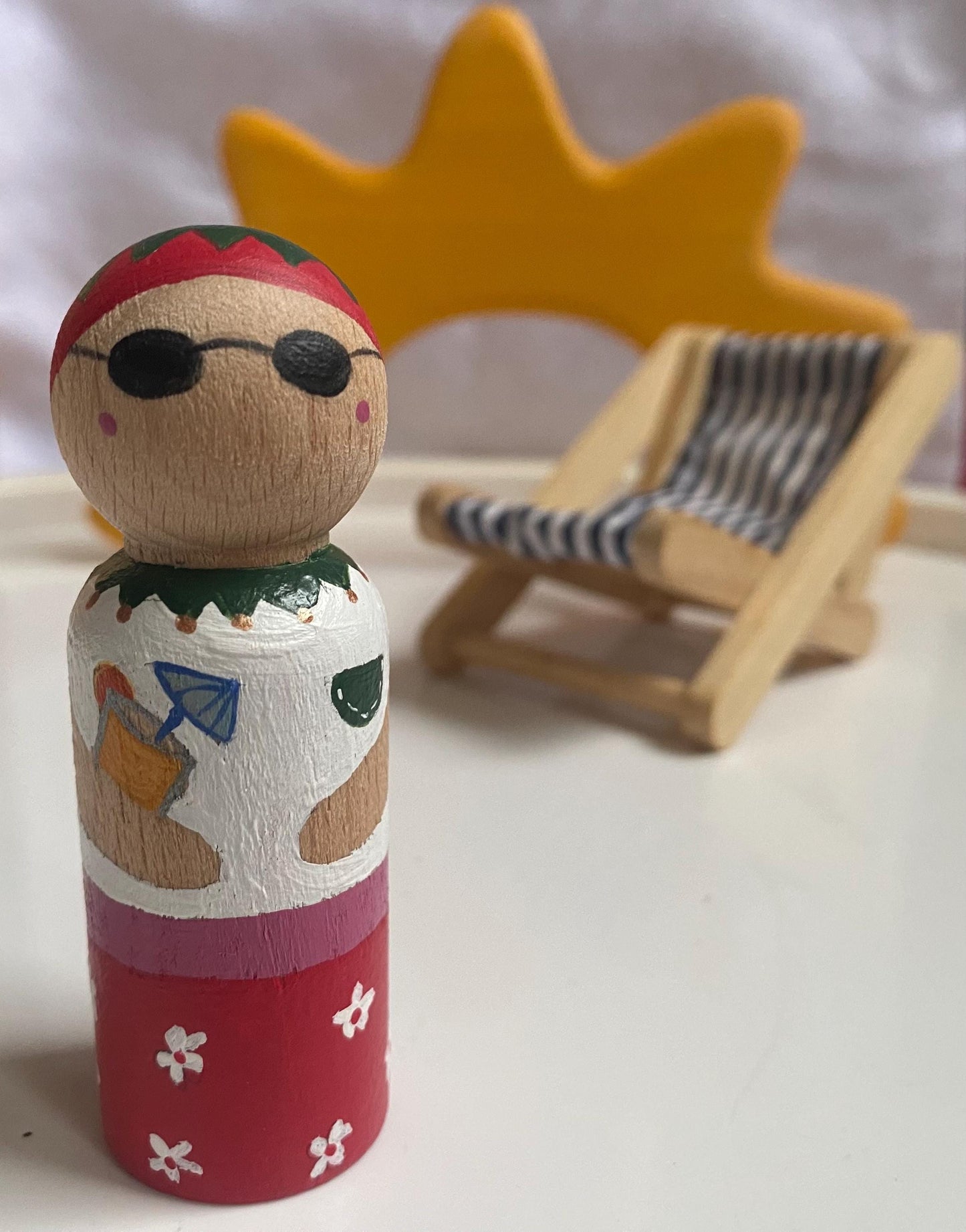 Elf in Summer hand painted wooden peg doll (8cm)