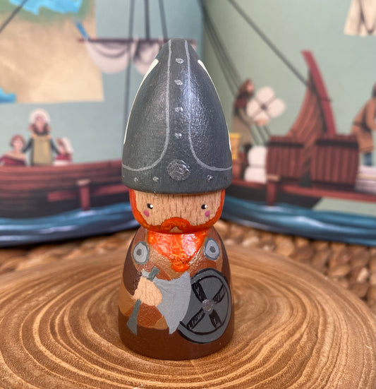 Viking man hand painted wooden peg doll (7cm)