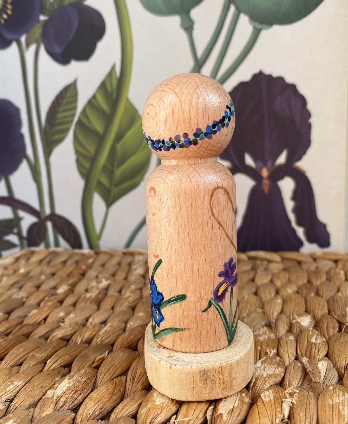 Iris flower hand painted wooden peg doll (8cm)