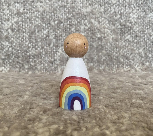 Hand painted rainbow design wooden peg doll (8cm)