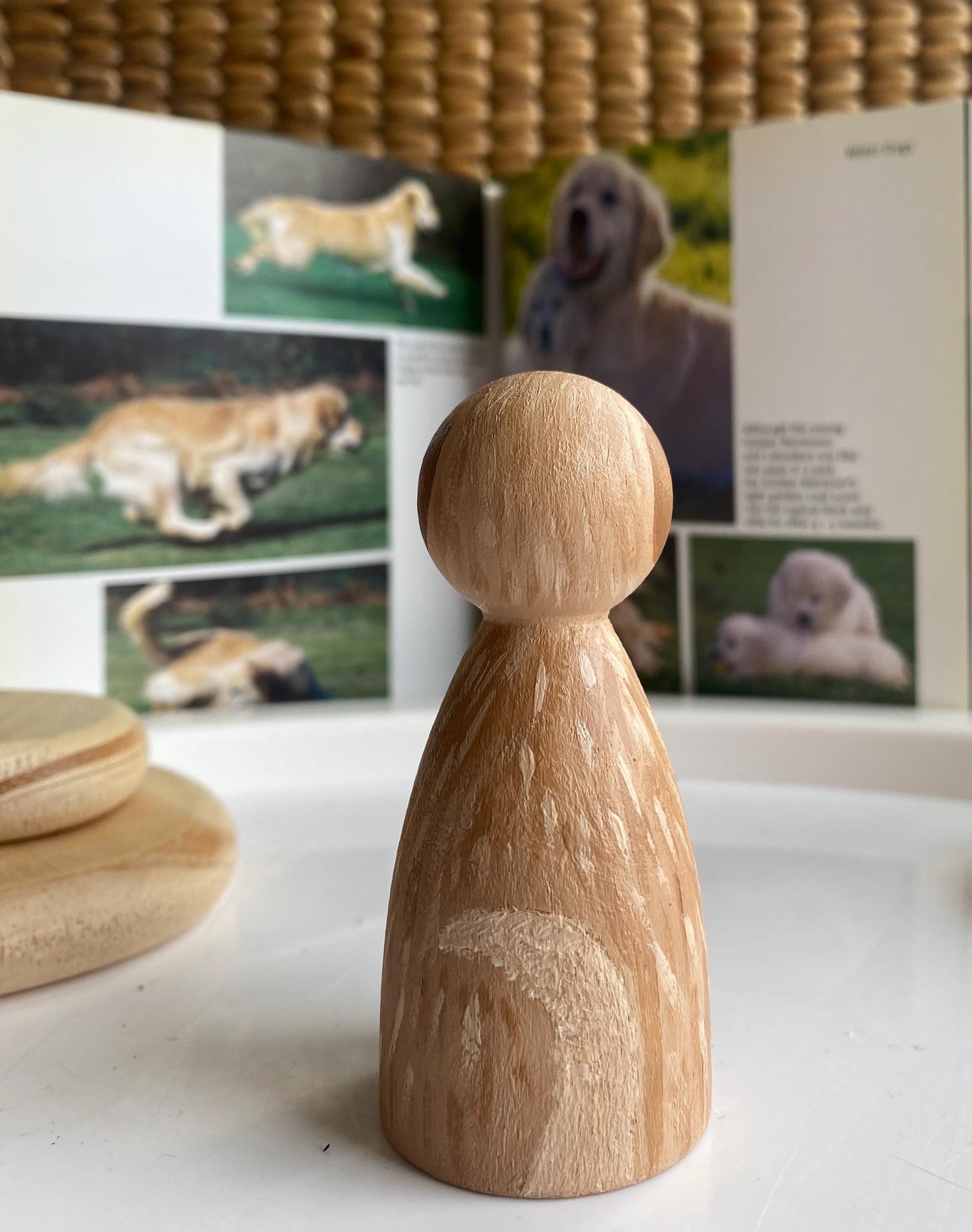 Hand painted brown dog wooden peg doll (8cm)