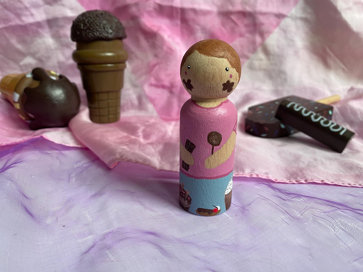 Hand painted Chocolate Appreciation Society wooden peg doll (8cm)