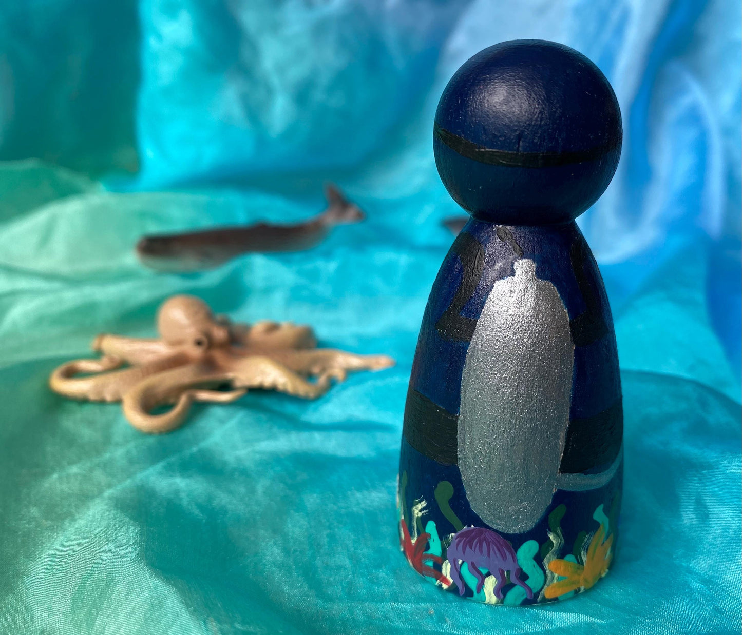 Scuba diver hand painted wooden peg doll (7.5cm)