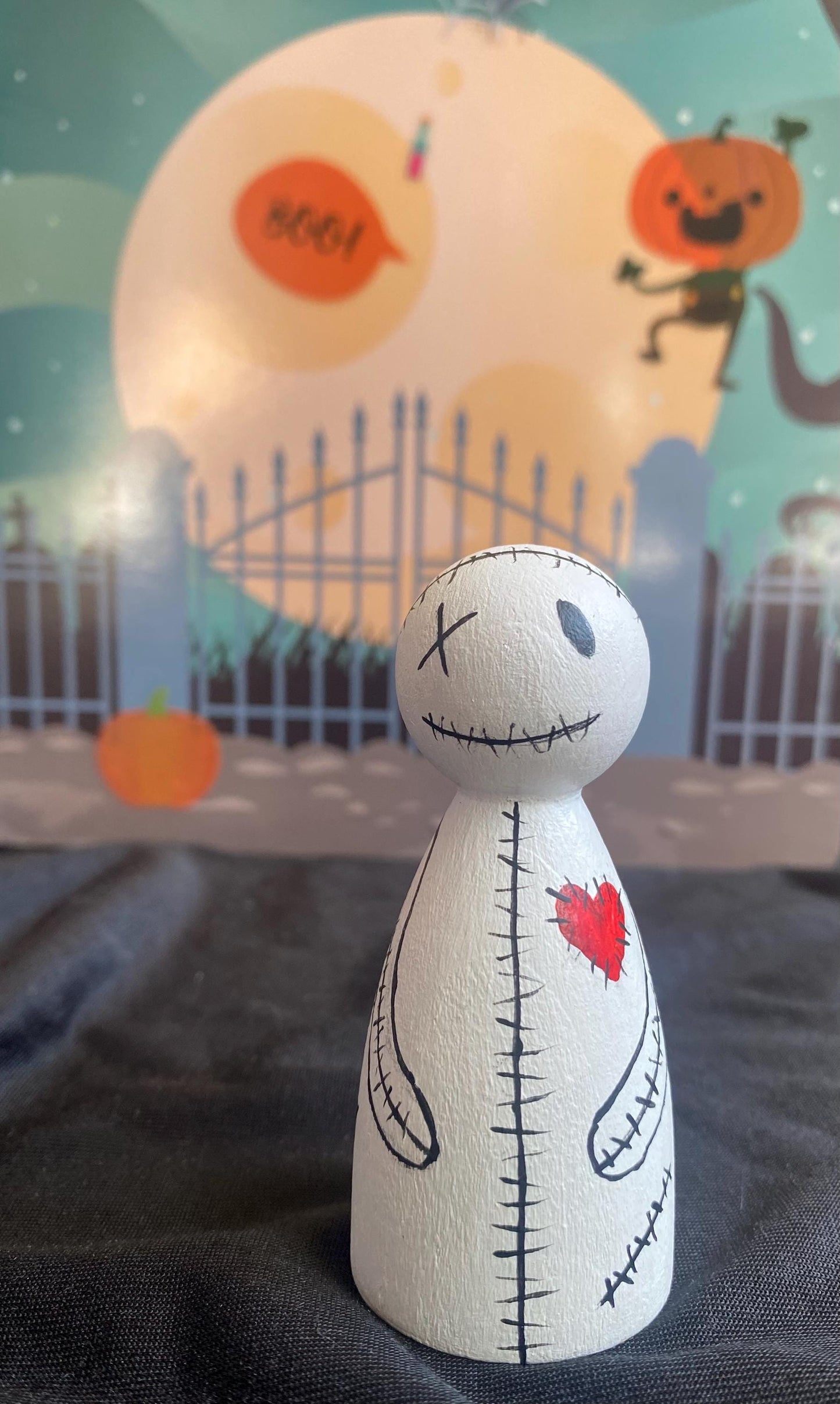 Hand painted Spooky Stitch wooden peg doll (8cm)