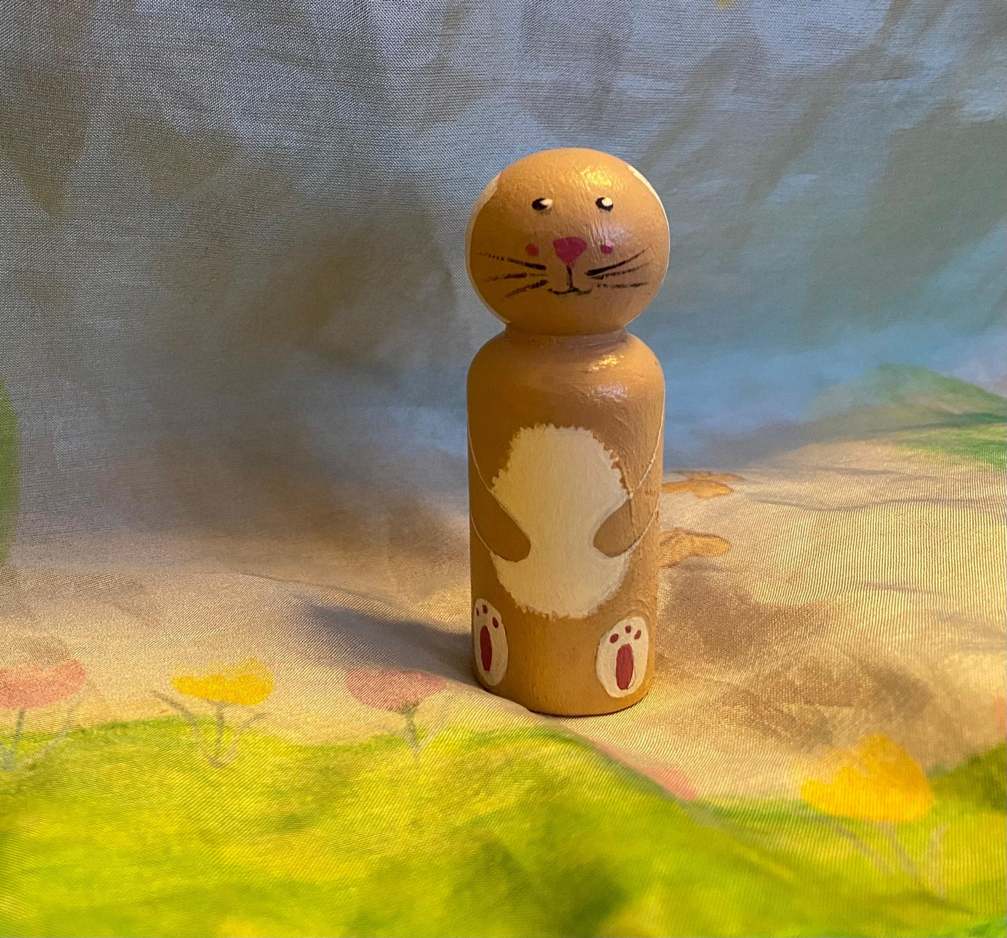 Brown Bunny hand painted wooden peg doll (6.5cm)