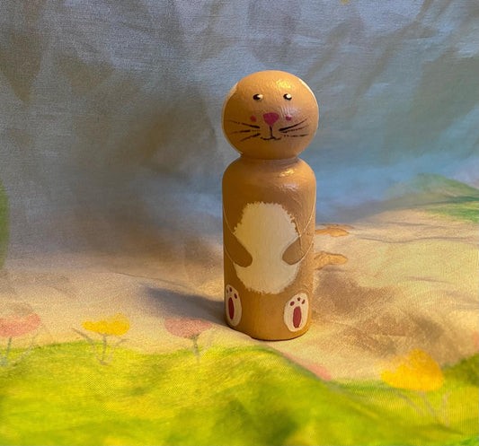 Brown Bunny hand painted wooden peg doll (6.5cm)