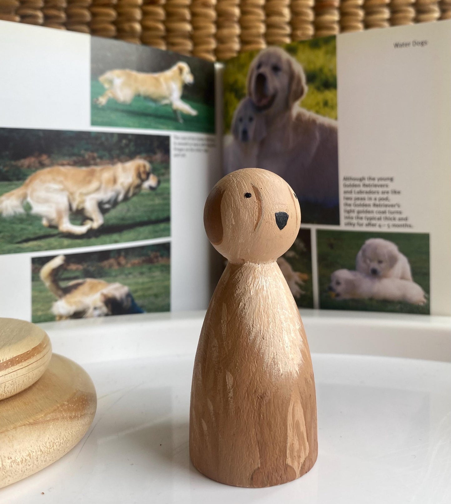 Hand painted brown dog wooden peg doll (8cm)