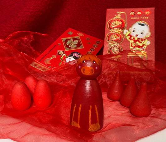 Fire Horse hand painted wooden peg doll (7.5cm)