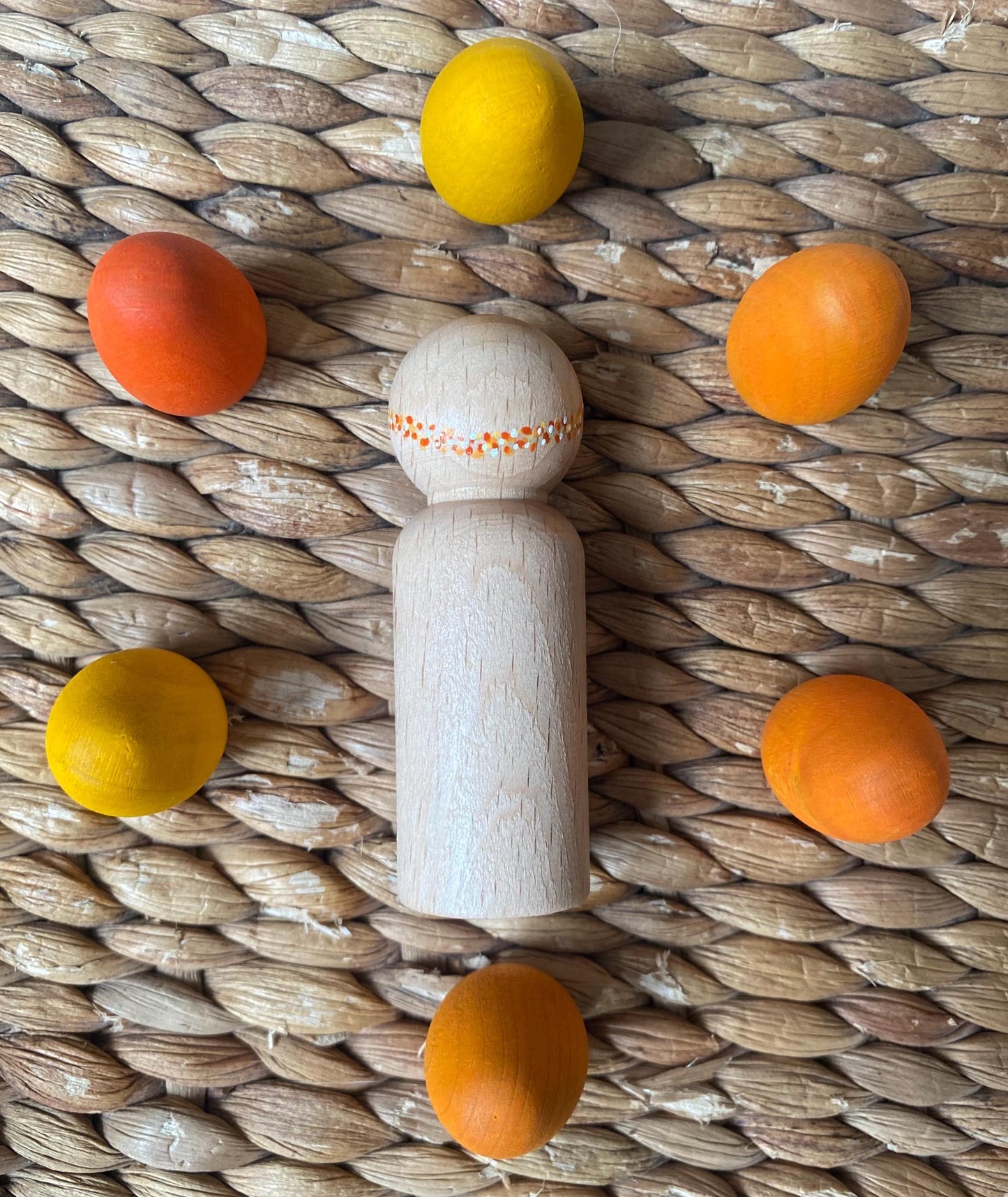 Hand painted sunshine design wooden peg doll (8cm)